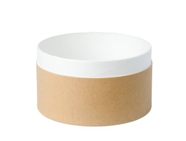 Beyaz arka plan üzerinde izole boş yuvarlak kağıt kutusu