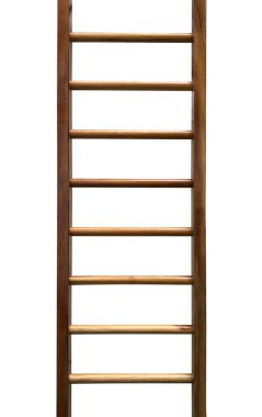 Tahta merdiven beyaz arkaplanda izole edilmiş.