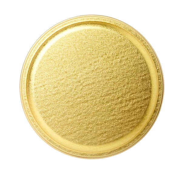 Golden Metal Lid Jar Isolated White Top View — Stock Photo, Image