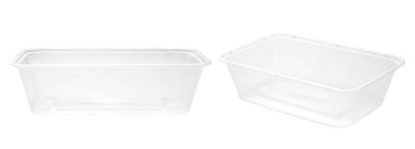 Beyaz arka plan üzerinde izole boş plastik gıda kutuları