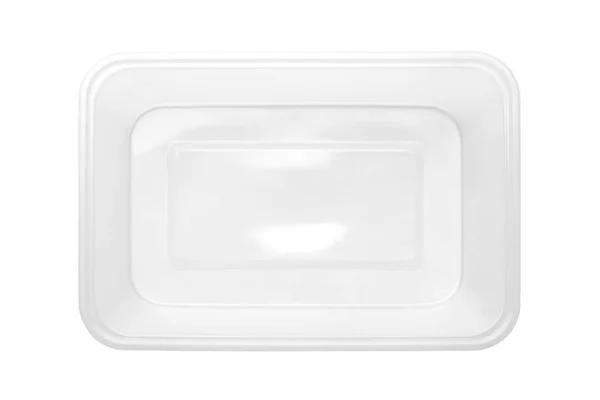 Pohled Shora Plastových Potravinářských Box Izolovaných Bílém Pozadí — Stock fotografie