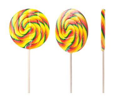 Beyaz arka plan üzerinde izole renkli girdap lolipop