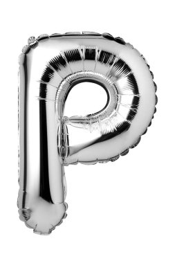 Beyaz arka plan üzerinde izole gümüş balon P harfi