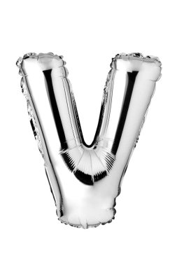 Beyaz arka plan üzerinde izole gümüş balon harf V