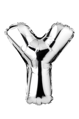 Beyaz arka plan üzerinde izole gümüş balon Y harfi