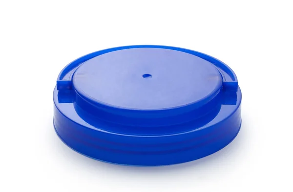 Tapa Plástico Azul Del Frasco Aislado Sobre Fondo Blanco — Foto de Stock