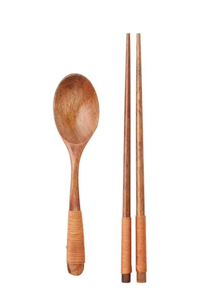 木のスプーンと箸は 白い背景で隔離 — ストック写真