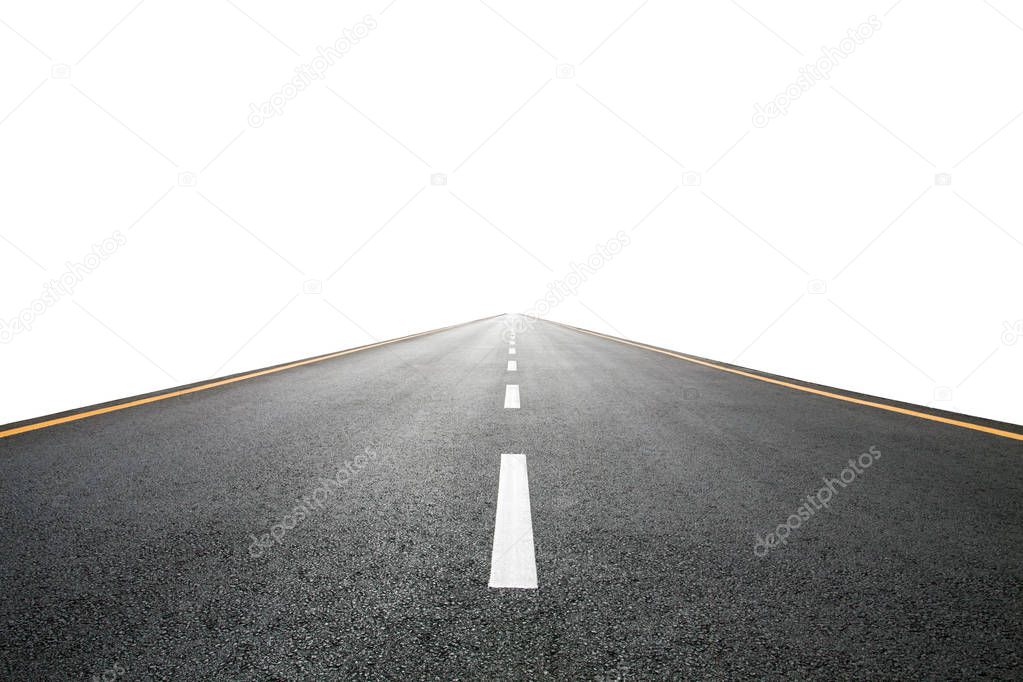 Empty asphalt road isolated on white background