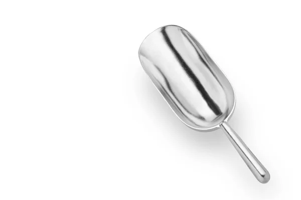 Empty Metal Scoop Isolated White Background Top View — Stock Photo, Image