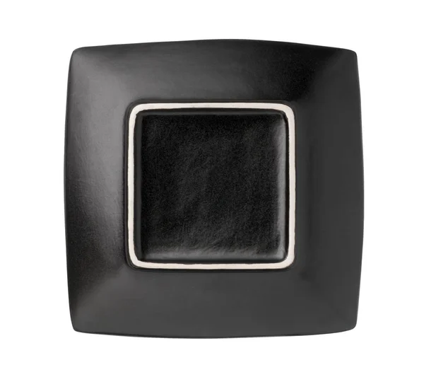 Bottom Black Square Plate Isolated White Background — Stock Photo, Image