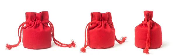 Κόκκινες Σακούλες Από Λινάτσα Απομονωμένες Λευκό Φόντο — Φωτογραφία Αρχείου