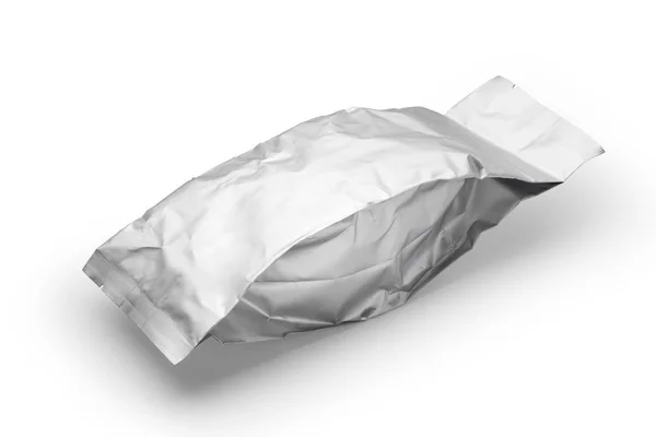 白い背景に隔離された銀箔袋包装 — ストック写真