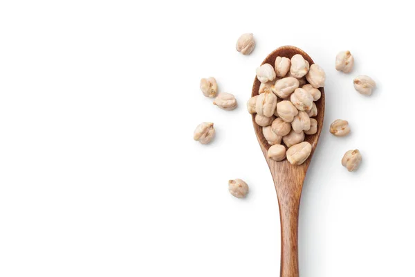 Dry Chickpeas Wooden Spoon Isolated White Background Top View — Stock Photo, Image