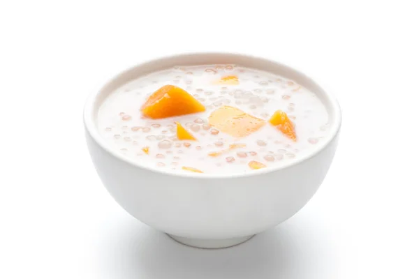 Bowl Sweet Sago Cream Mango Coconut Milk White Background — Stock Photo, Image