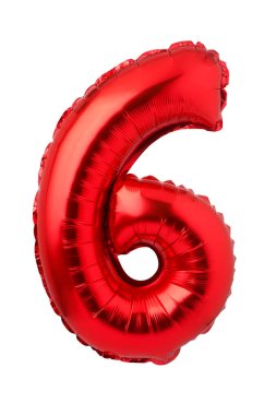 Beyaz bir arka plan üzerinde izole kırmızı folyo balon Sayısı 6