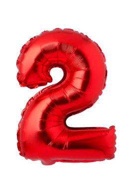 Beyaz bir arka plan üzerinde izole kırmızı folyo balon Sayısı 2