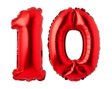 Beyaz bir arka plan üzerinde izole kırmızı folyo balon Sayısı 10