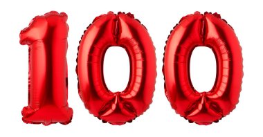 Number 100 of red balloons isolated on a white background clipart