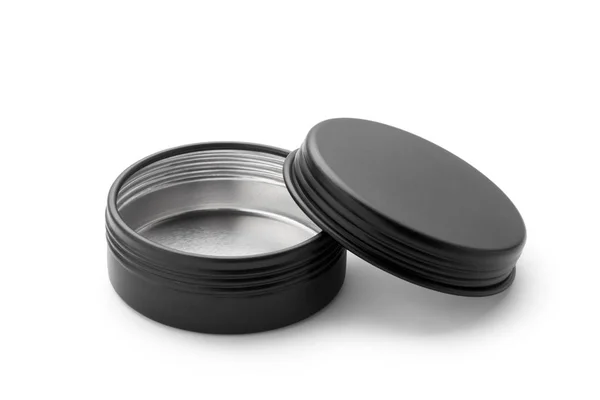 Leere Schwarze Aluminiumdose Isoliert Auf Weißem Hintergrund Behälter Für Kosmetik — Stockfoto