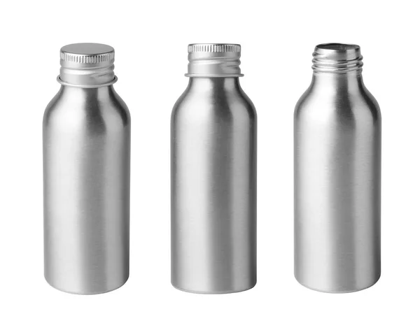 Metall Flaska Isolerad Vit Bakgrund — Stockfoto