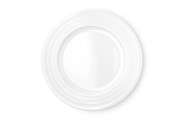 Leere Weiße Platte Isoliert Auf Weißem Hintergrund Ansicht Von Oben — Stockfoto