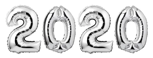 Números 2020 Feitos Balões Prata Isolados Sobre Fundo Branco Conceito — Fotografia de Stock