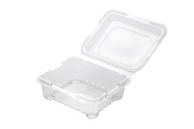 Boş plastik kutu beyaz arkaplanda izole edildi