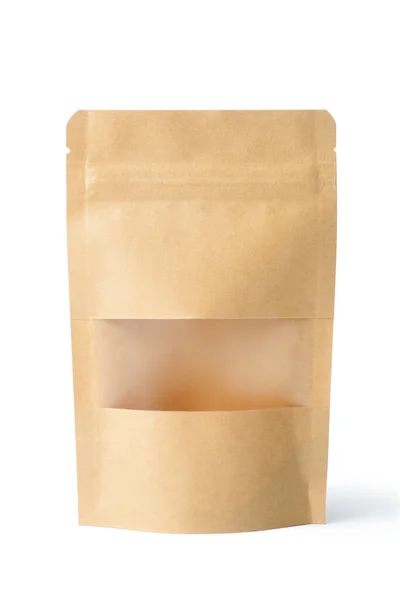 Συσκευασία Καφέ Χάρτινης Τσάντας Βαλβίδα Και Σφραγίδα Απομονωμένη Λευκό Φόντο — Φωτογραφία Αρχείου