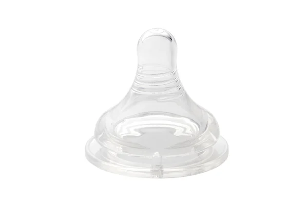 白い背景に隔離された赤ちゃんボトル乳首 — ストック写真