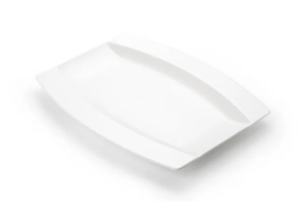 Piatto Bianco Vuoto Isolato Sfondo Bianco — Foto Stock
