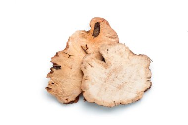Beyaz arka planda Smilax glabra rhizome (tu fu ling). Çin bitkisel ilaçları..