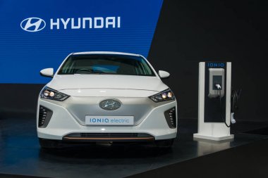 Bangkok, Tayland: 28 Kasım 2018-Hyundai Ioniq elektrikli araba Concept elektrikli araba büyük olay araba gösterisi motor Expo 2018 Impact Arena, Muang Thong Thani içinde Nonthaburi, Tayland