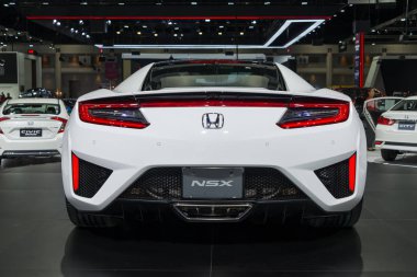 Bangkok, Tayland-28 Kasım, 2018: Honda NSX beyaz renkli süper araba büyük olay araba gösterisi ekranda motor Expo 2018 Impact Arena, Muang Thong Thani Nonthaburi, Tayland