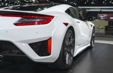 Bangkok, Tayland-28 Kasım, 2018: Honda NSX beyaz renkli süper araba büyük olay araba gösterisi ekranda motor Expo 2018 Impact Arena, Muang Thong Thani Nonthaburi, Tayland