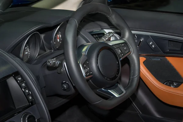 Steering Wheel Modern Luxury Car Interior — Stock Photo, Image