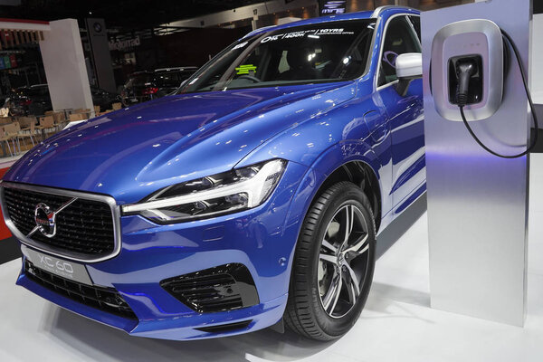 Bangkok, Thailand - March 28, 2019: Volvo Xc 60 Twin engine with Hybrid electric car for save the environment on display on 40th Bangkok International Motor Show 2019
