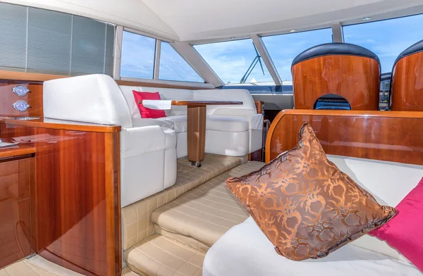 Luxury yacht interior comfortable cabin expensive wooden design for holiday recreation tourism or travel and vacation concept