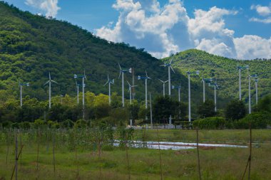 Royal Initiative Projesi Chang Hua Mun projesinde elektrik enerjisi üretimi için Yel değirmenleri Hua Hin eyaleti Tayland yeterli ekonomi için bütünsel tarım göstermek