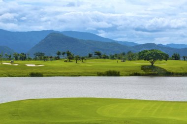 Zengin yeşil çimenlikli golf sahası. Güzel manzara..