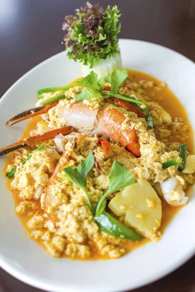 Keverjük Sült Garnéla Vagy Garnéla Curry Por Híres Ízletes Thai — Stock Fotó