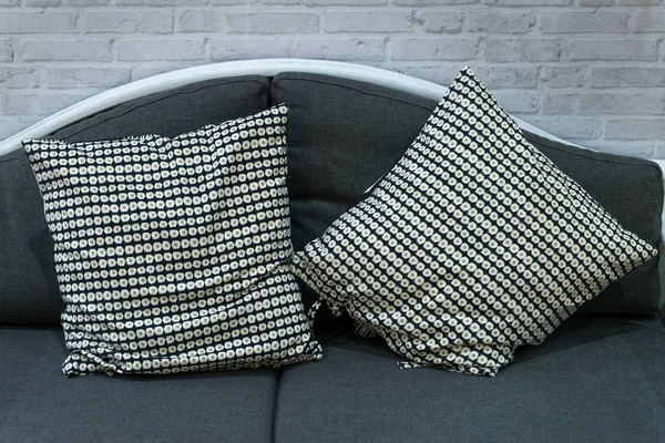 Modern fabric pillow on luxury fabric gray sofa interior decoration contemporary