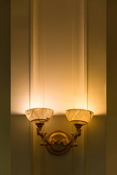 Golden Two Classic Wall Lamp Interior Lighting Bulbs Luxurious Room — Stock Photo, Image