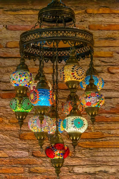 Gyönyörű Színes Török Mozaik Kialakított Színes Üveg Dekoratív Lámpák Keleti — Stock Fotó
