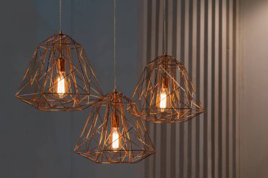 Modern bakır tel metal çerçeve tavan lambası iç aydınlatma ampulleri dekorasyon çağdaş