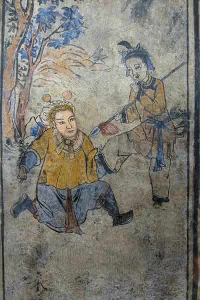Tradycja Chiński Malarstwo Starej Ścianie — Zdjęcie stockowe
