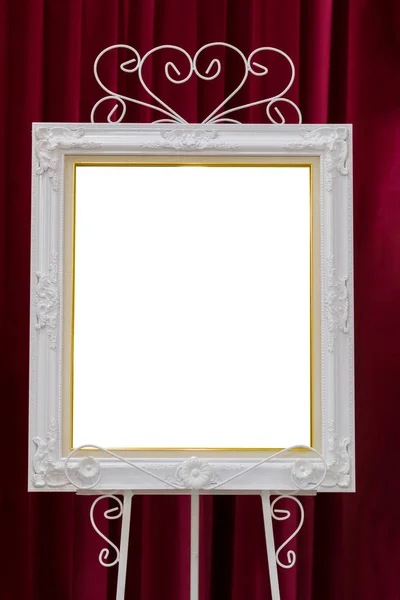 Luxurious White Picture Frame Red Velvet Curtains Decoration White Space — Stock Photo, Image