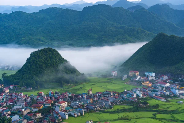 Schöne Landschaft Mit Reisfeldern Von Feenbusen Oder Zwillingsbergen Ist Das — Stockfoto