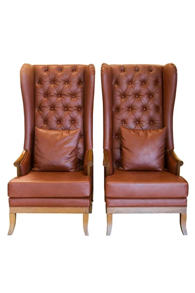 Vintage Luxury Leather Armchair Brown Pillow Isolated Clipping Patch — 스톡 사진