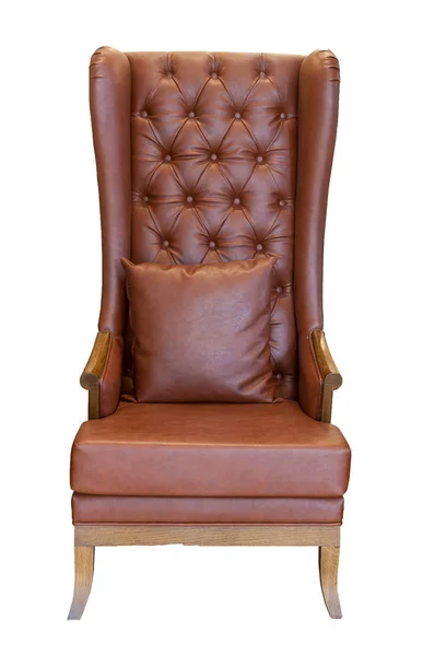 Vintage Luxury Leather Armchair Brown Pillow Decoration Isolated Clipping Patch — 스톡 사진