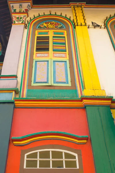Fenêtre Bois Colorée Bâtiment Architectural Style Colonial Dans Petite Inde — Photo